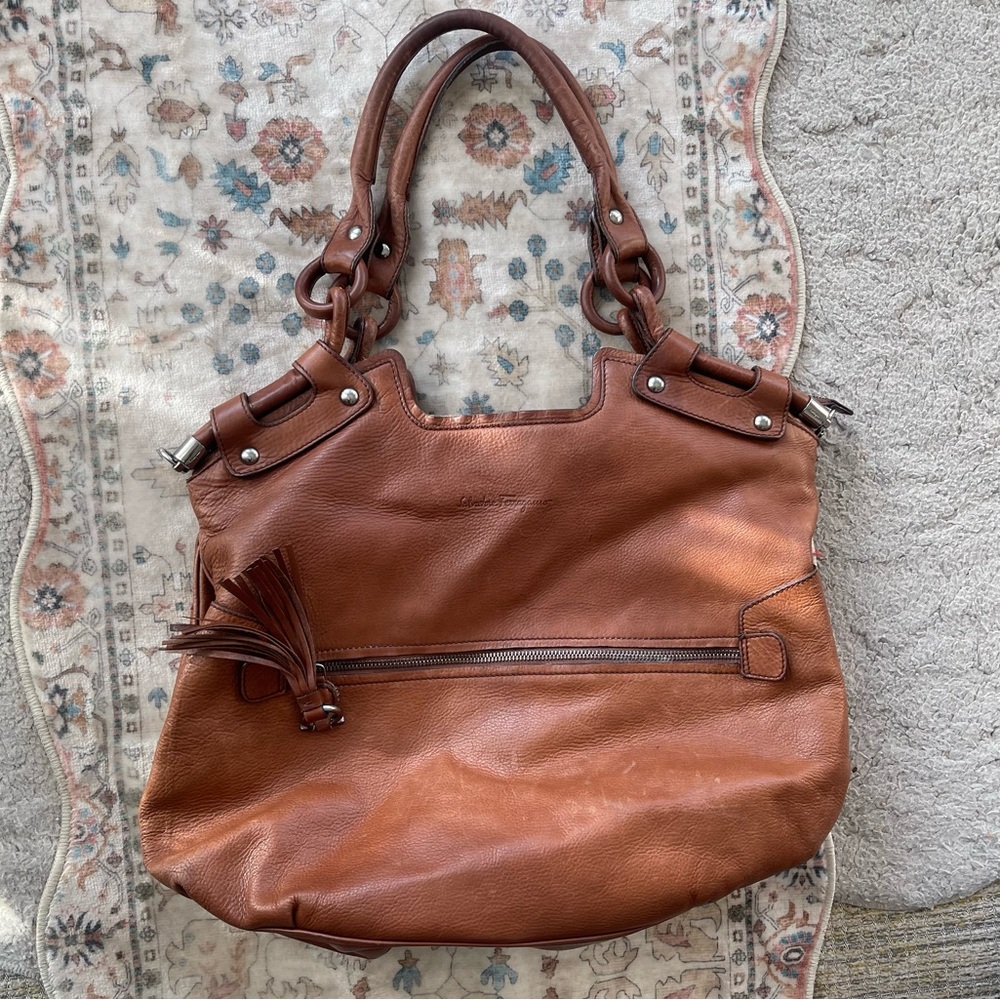 Salvatore Ferragamo Chestnut Brown Leather Hobo with Tassel - Picture 10 of 16